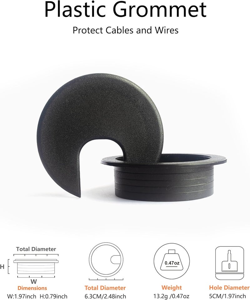 Bicafa 6 Pack Desk Grommet 2 Inch (50 mm) Bi-Metal Hole Saw Kit with Cord Wrap Coiled Tube Management,2 m Cable Sleeve Organizer with Table Hole Cover - Image 2